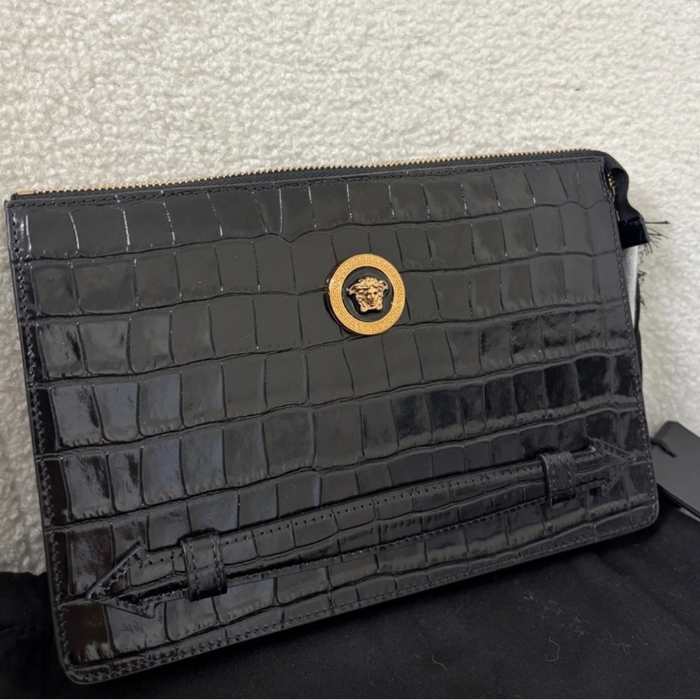 Versace Black Crocodile Embossed nwt men’s or womens  gold Italy